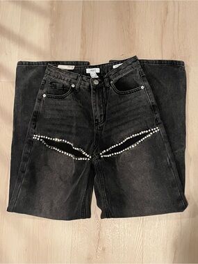 Forever 21 Black Denim Jeans with Rhinestone Cutout Detail